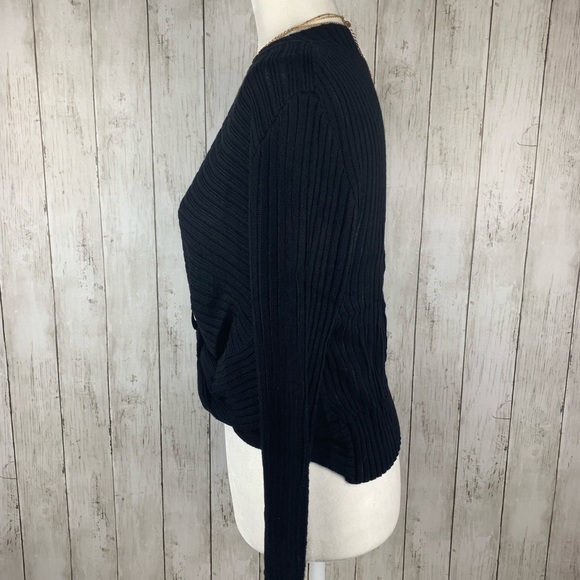 🔥HOT CHIC🔥Sexy V-Neck Twist Front Crop Sweater Black M/L NWT - Picture 6 of 8